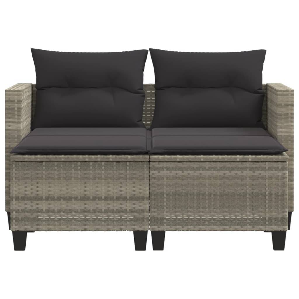 vidaXL Gartensofa 2-Sitzer mit Hockern Hellgrau Poly Rattan