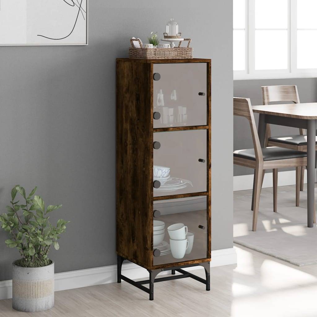 vidaXL Highboard mit Glastüren Räuchereiche 35x37x120 cm