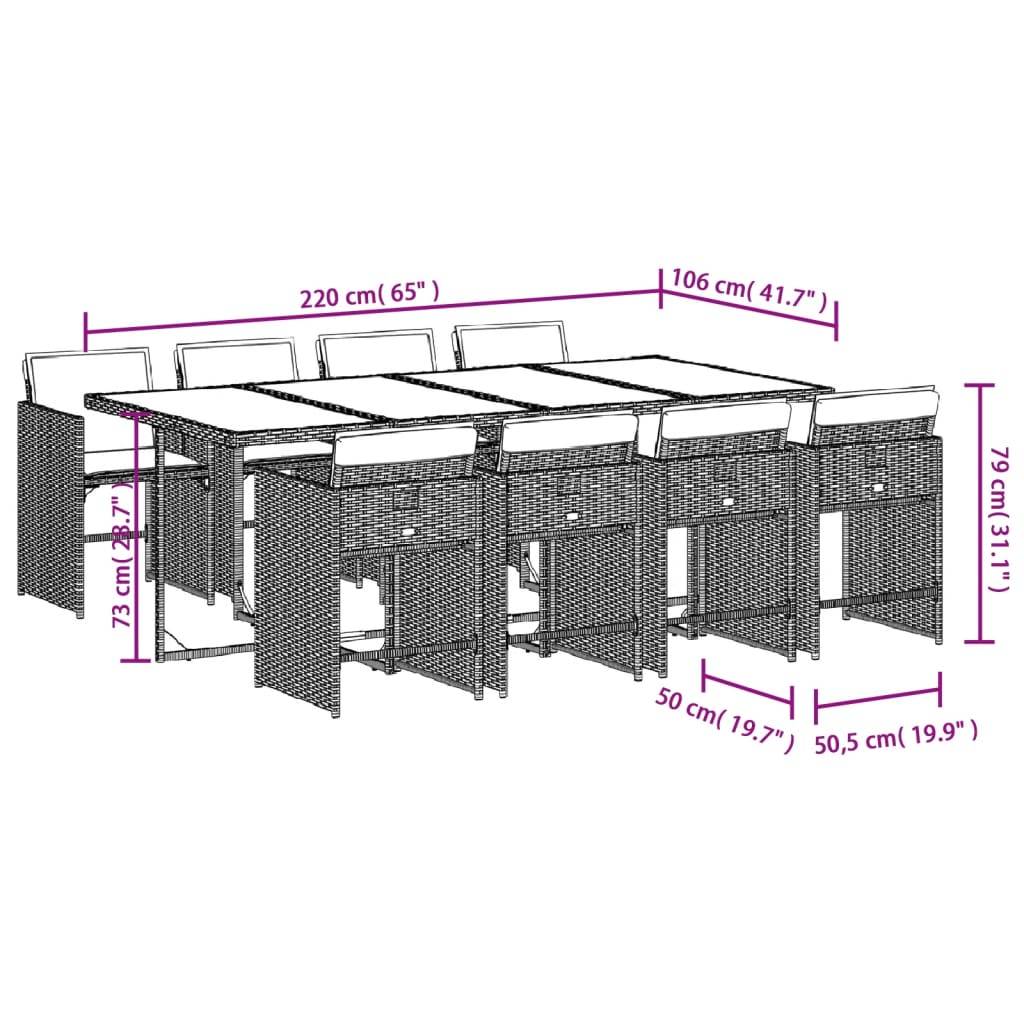 vidaXL 9-tlg. Garten-Essgruppe mit Kissen Braun Poly Rattan