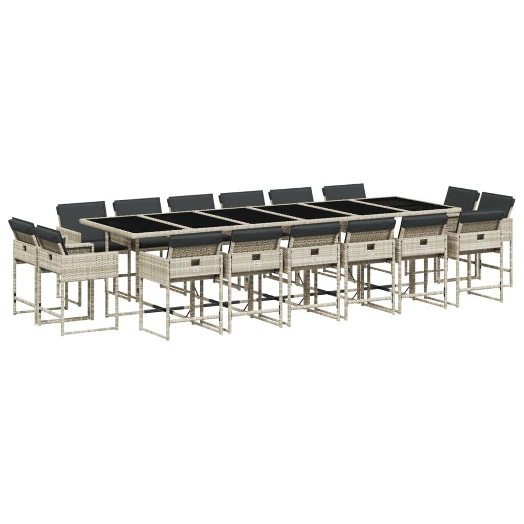 vidaXL 17-tlg. Garten-Essgruppe mit Kissen Hellgrau Poly Rattan