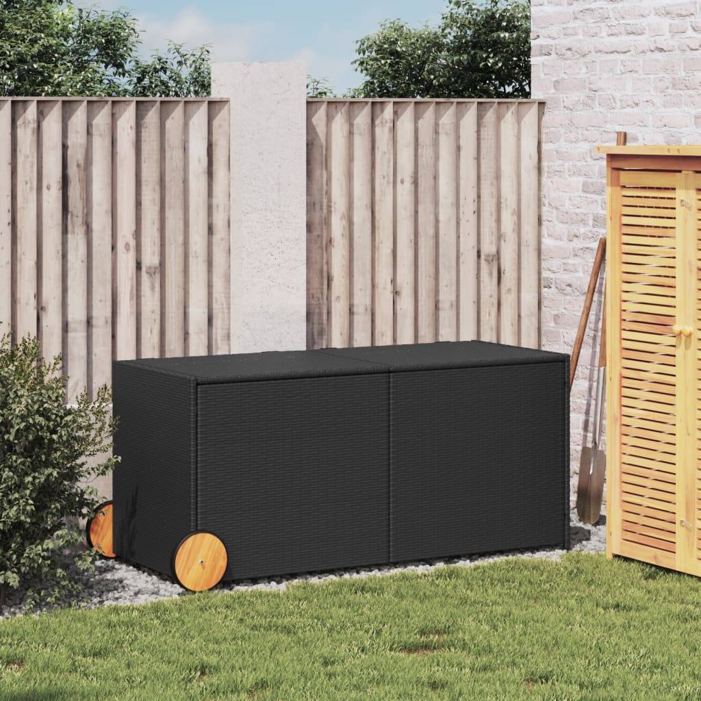 vidaXL Gartentruhe mit Rollen Schwarz 283L Poly Rattan