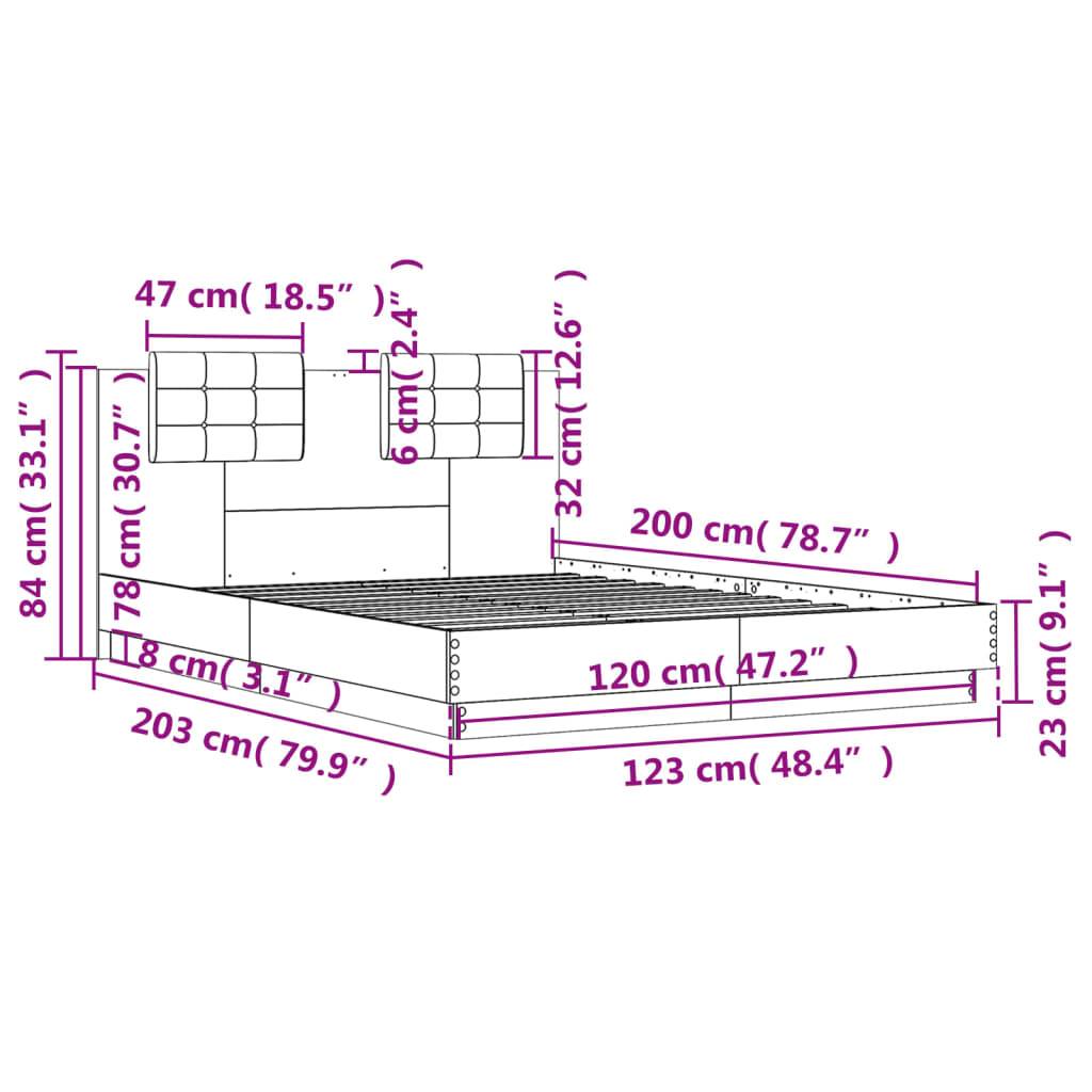 vidaXL Bettgestell mit Kopfteil Räuchereiche 120x200 cm Holzwerkstoff