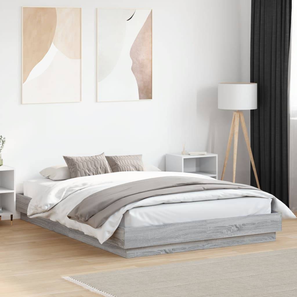 vidaXL Bettgestell mit LED Grau Sonoma-Eiche 120x200 cm