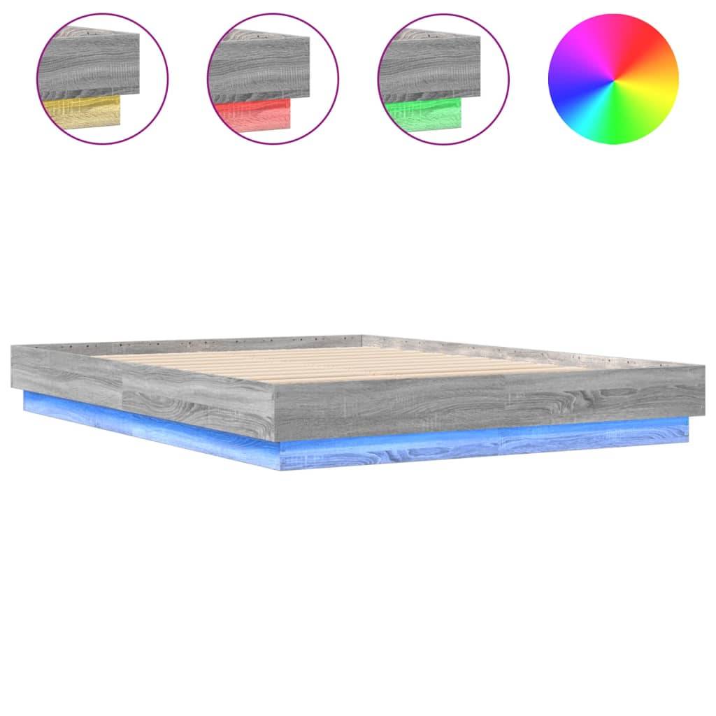vidaXL Bettgestell mit LED Grau Sonoma-Eiche 120x200 cm