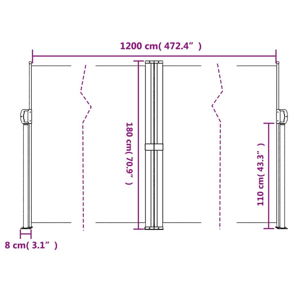 vidaXL Seitenmarkise Ausziehbar Braun 180x1200 cm