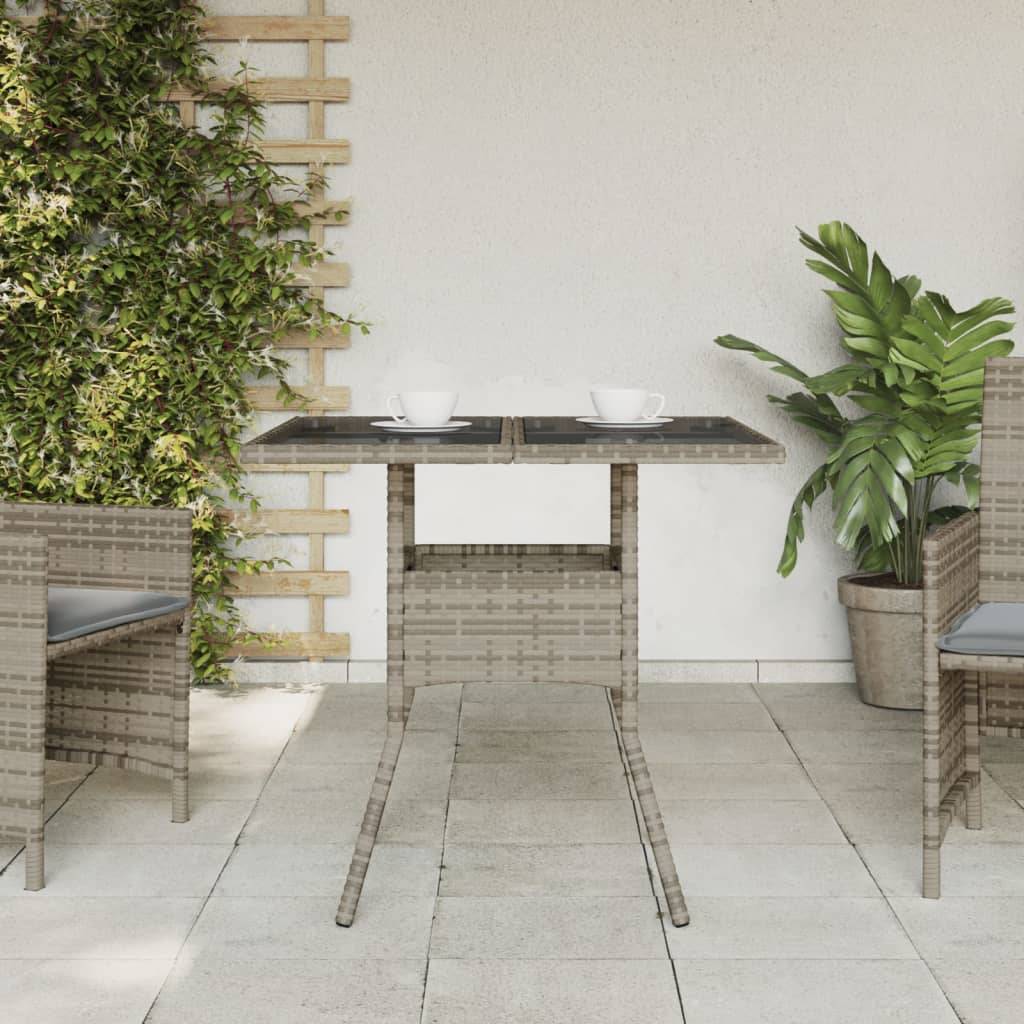 vidaXL Gartentisch mit Glasplatte Grau 80x80x75 cm Poly Rattan