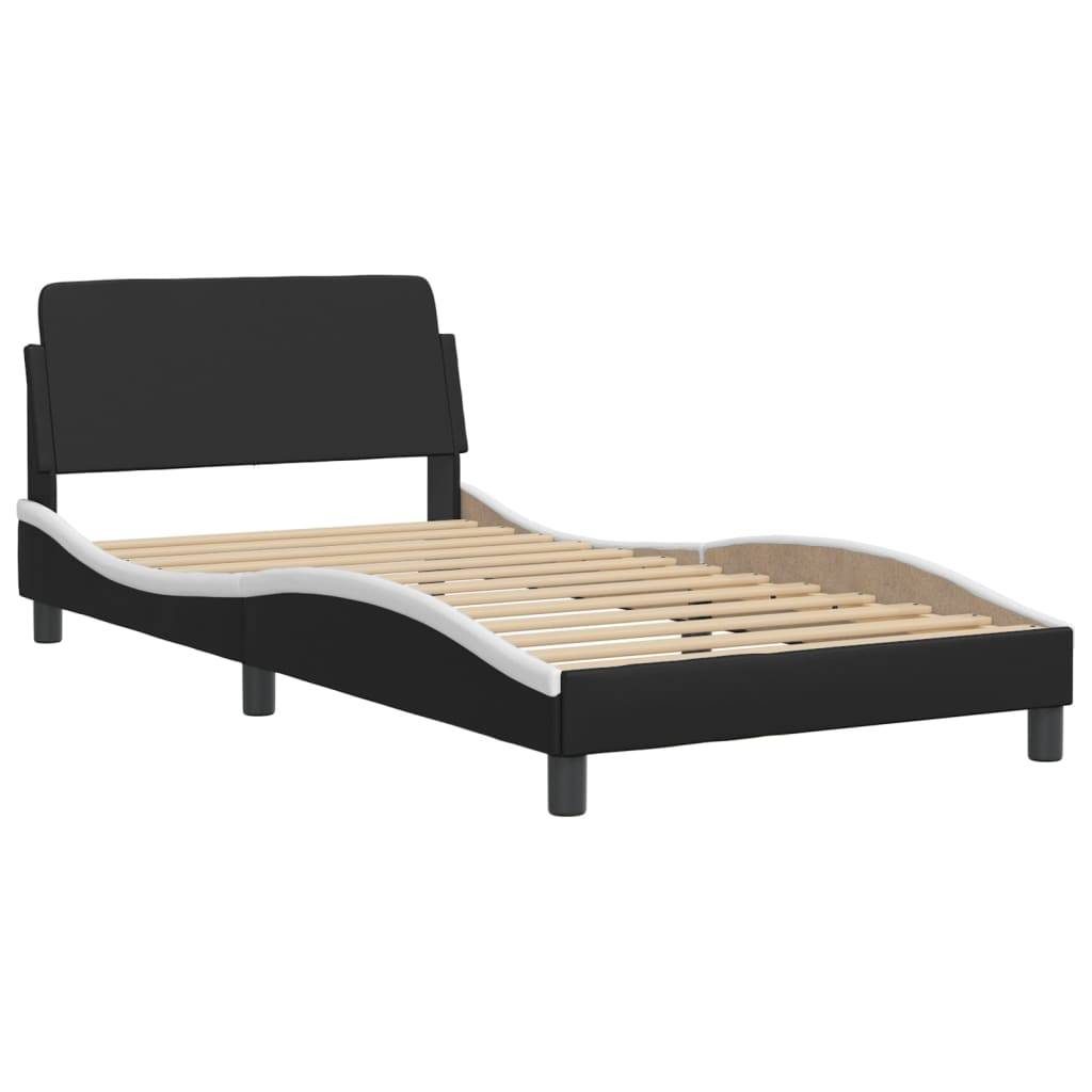 vidaXL Bett mit Matratze "Hvar" Schwarz und Weiß 100x200 cm Kunstleder