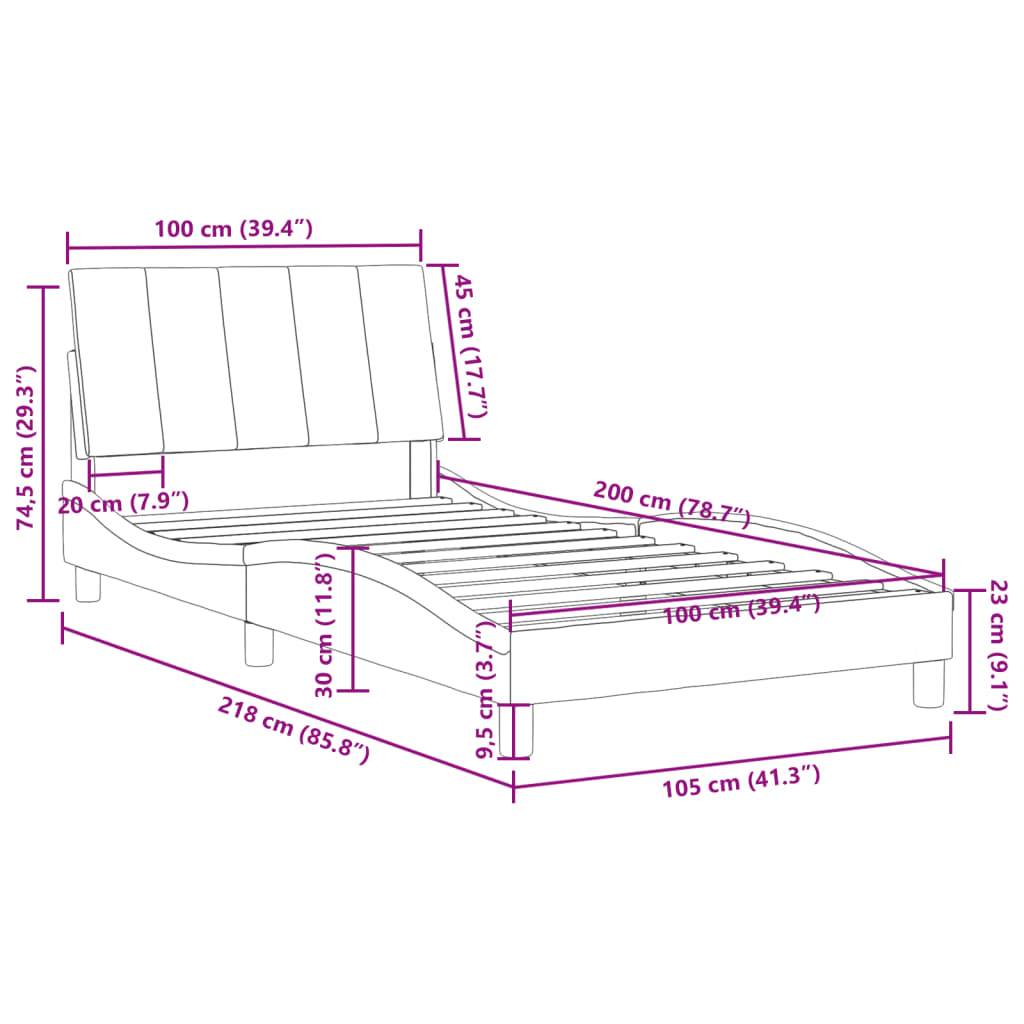 vidaXL Bettgestell ohne Matratze "Hanko" Hellgrau 100x200 cm Samt