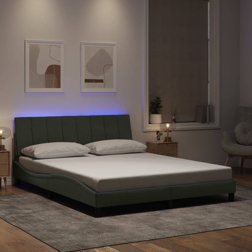 vidaXL Bettgestell mit LED ohne Matratze "Hanko" Hellgrau 160x200 cm Samt