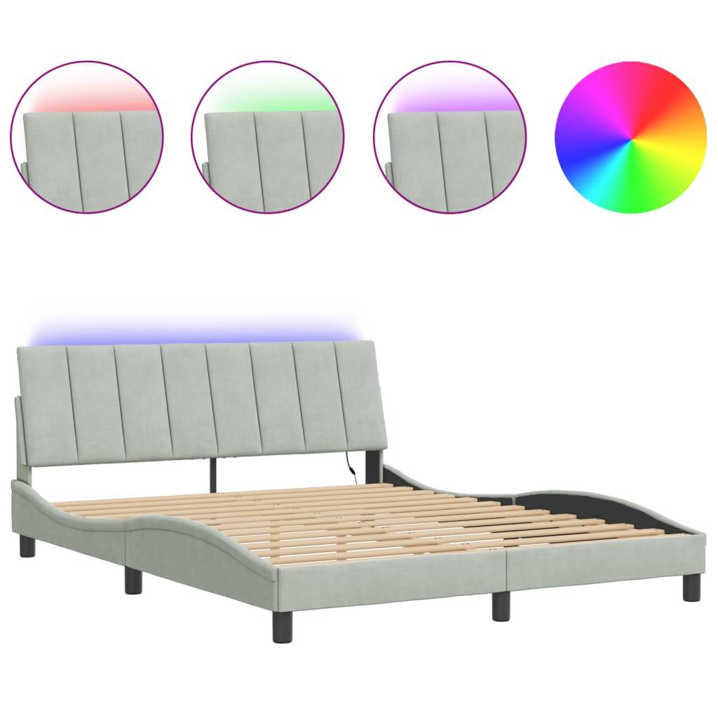 vidaXL Bettgestell mit LED ohne Matratze "Hanko" Hellgrau 160x200 cm Samt