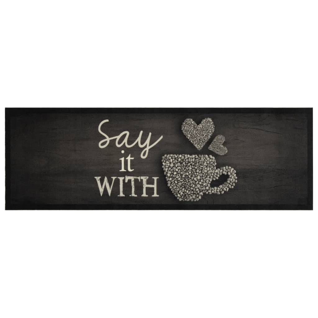 vidaXL Küchenteppich Waschbar Tasse Schwarz 60x180 cm Samt