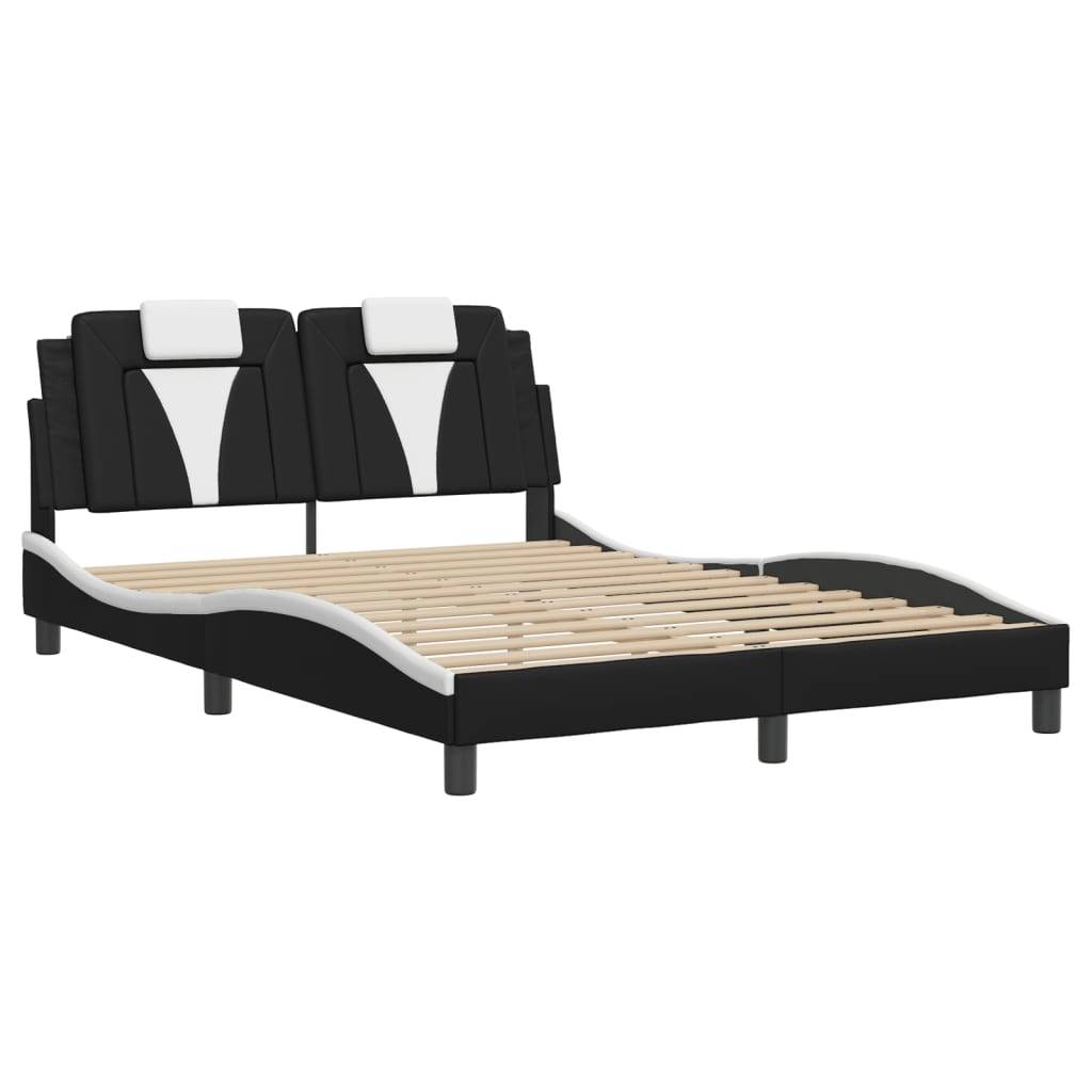 vidaXL Bettgestell mit LED Schwarz und Weiß 140x190 cm Kunstleder