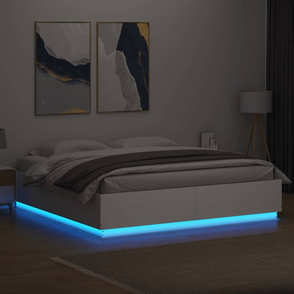 vidaXL Bettgestell mit LED Weiß 180x200 cm Holzwerkstoff
