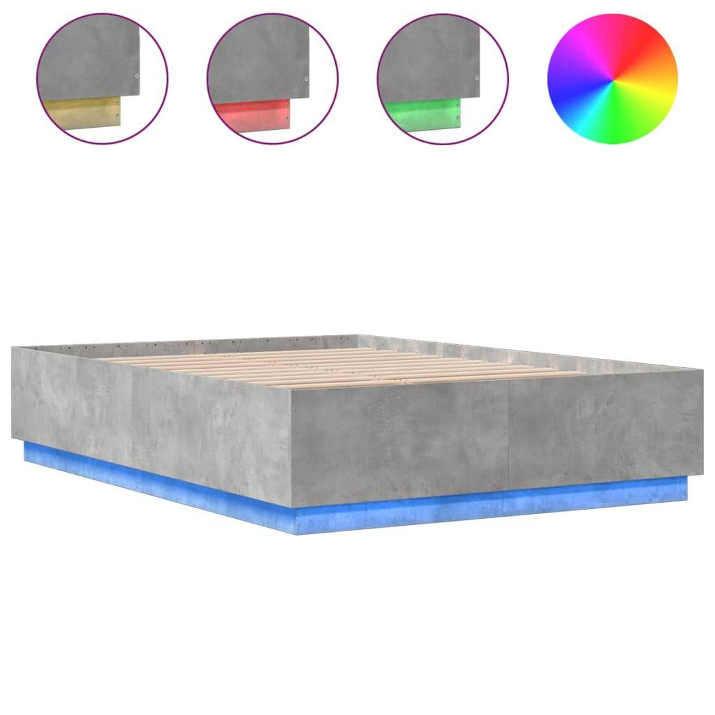 vidaXL Bettgestell mit LED Betongrau 120x200 cm Holzwerkstoff