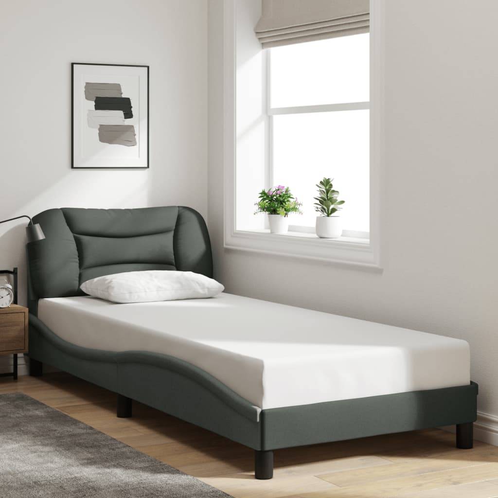 vidaXL Bettgestell mit LED ohne Matratze "Hvar" Dunkelgrau 90x200 cm Stoff