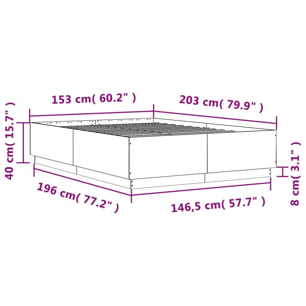 vidaXL Bettgestell Grau Sonoma 150x200 cm Holzwerkstoff