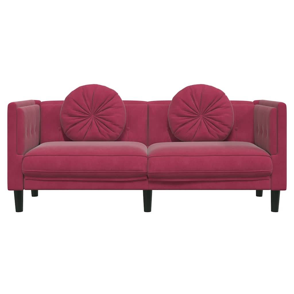 vidaXL Sofa mit Kissen 2-Sitzer Weinrot Samt