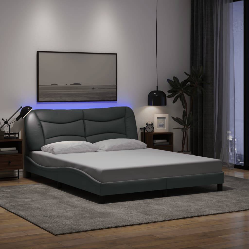 vidaXL Bettgestell mit LED ohne Matratze "Hvar" Hellgrau 160x200 cm Stoff