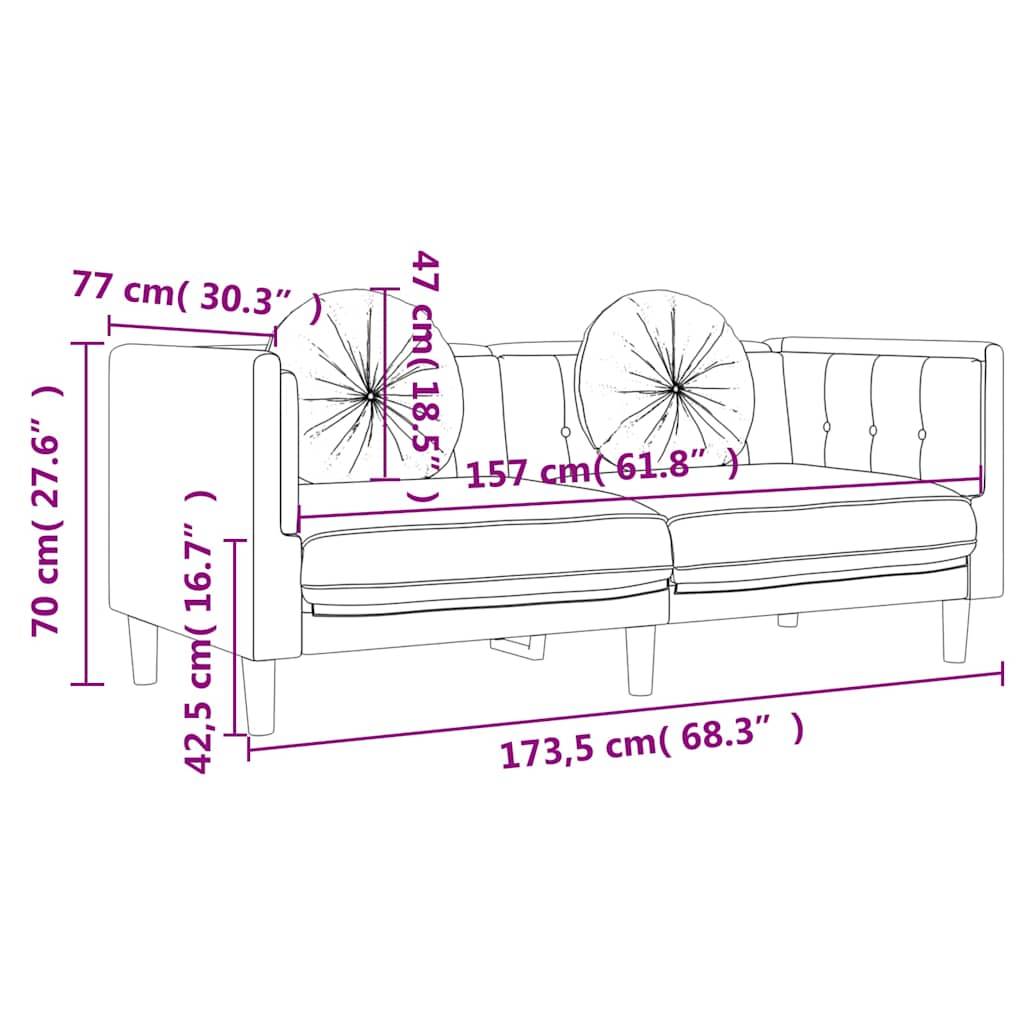 vidaXL Sofa mit Kissen 2-Sitzer Weinrot Samt