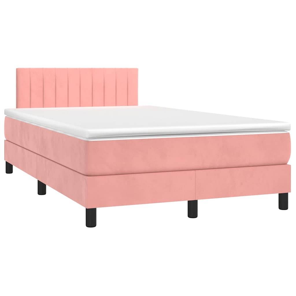 vidaXL Boxspringbett mit Matratze & LED Rosa 120x190 cm Samt