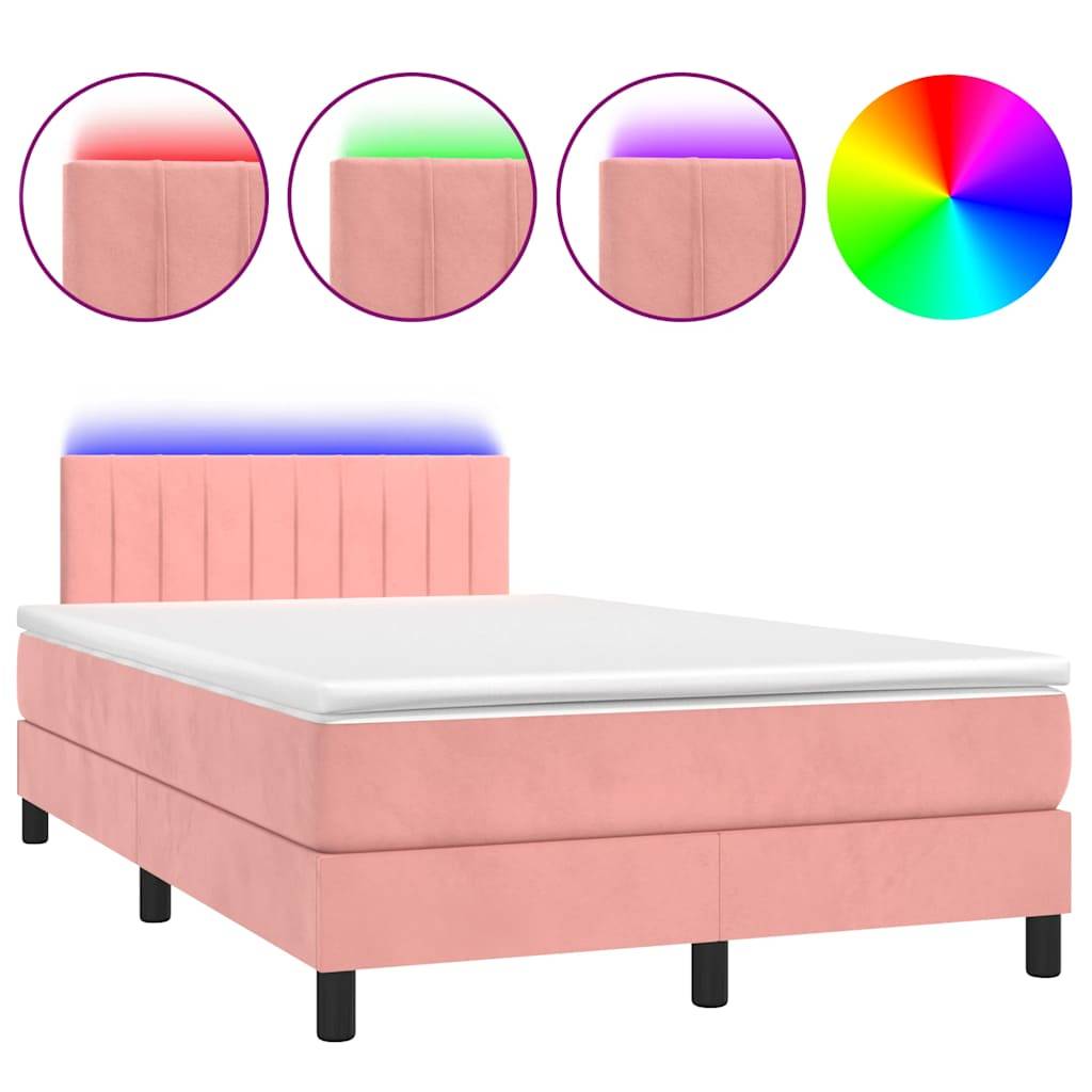 vidaXL Boxspringbett mit Matratze & LED Rosa 120x190 cm Samt
