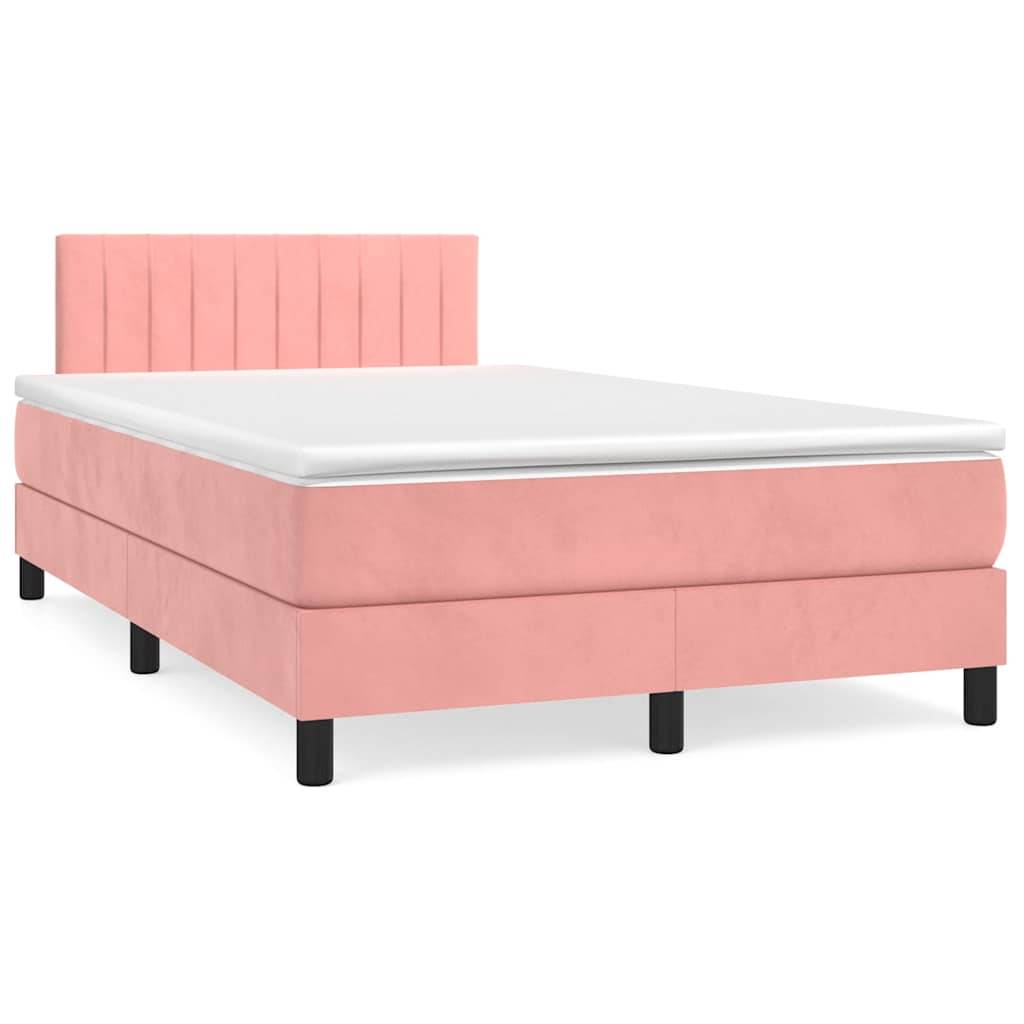 vidaXL Boxspringbett mit Matratze & LED Rosa 120x190 cm Samt