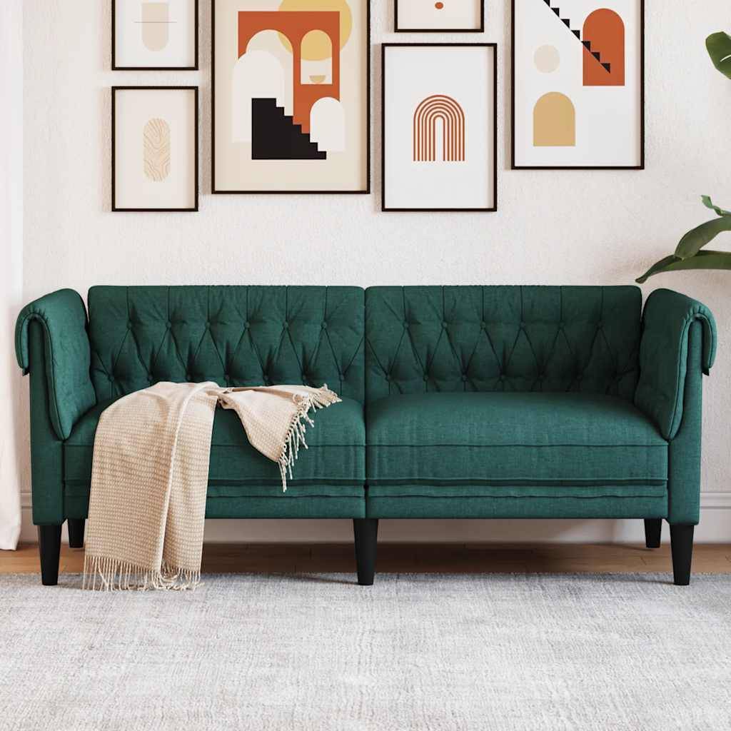 vidaXL Chesterfield-Sofa 2-Sitzer Dunkelgrün Stoff