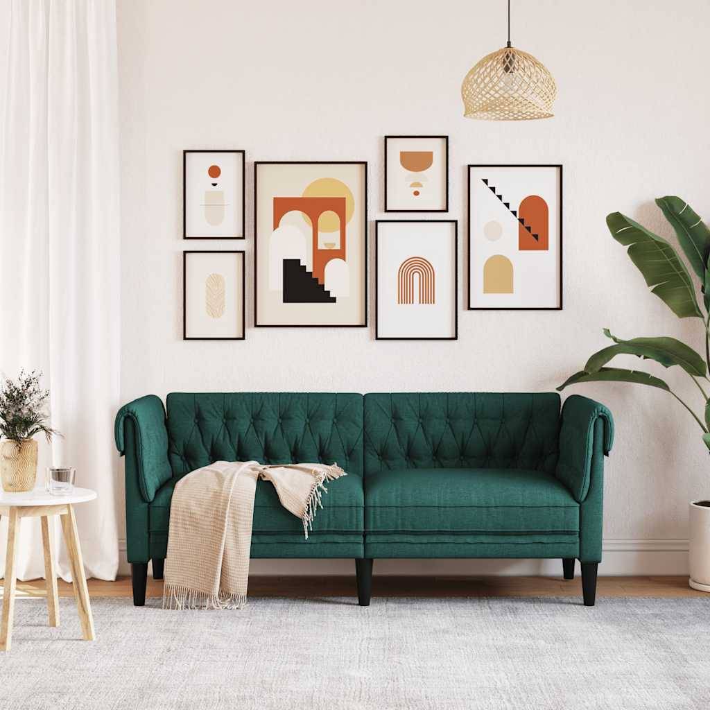 vidaXL Chesterfield-Sofa 2-Sitzer Dunkelgrün Stoff