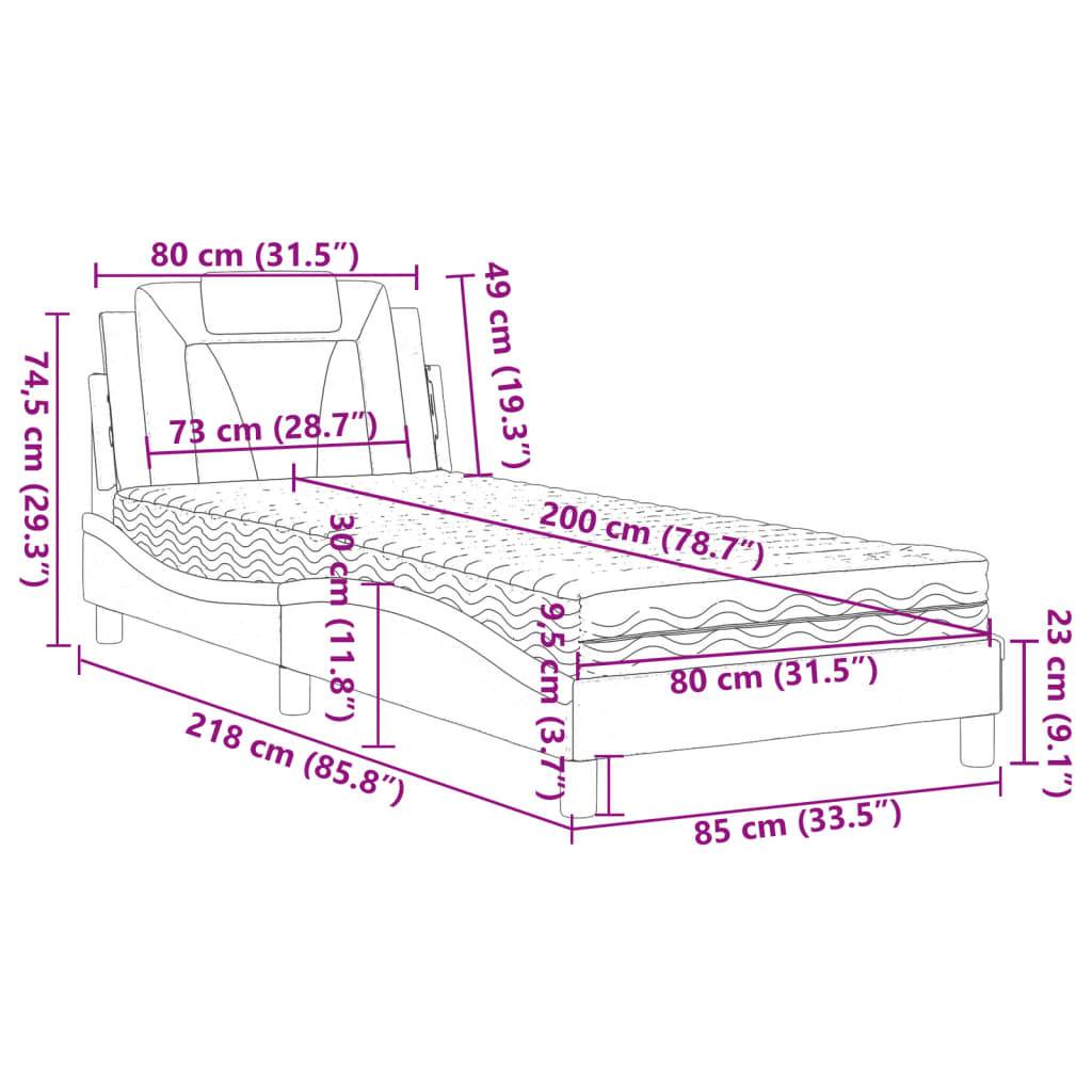 vidaXL Bett "Viana" mit Matratze Grau 80x200 cm Kunstleder