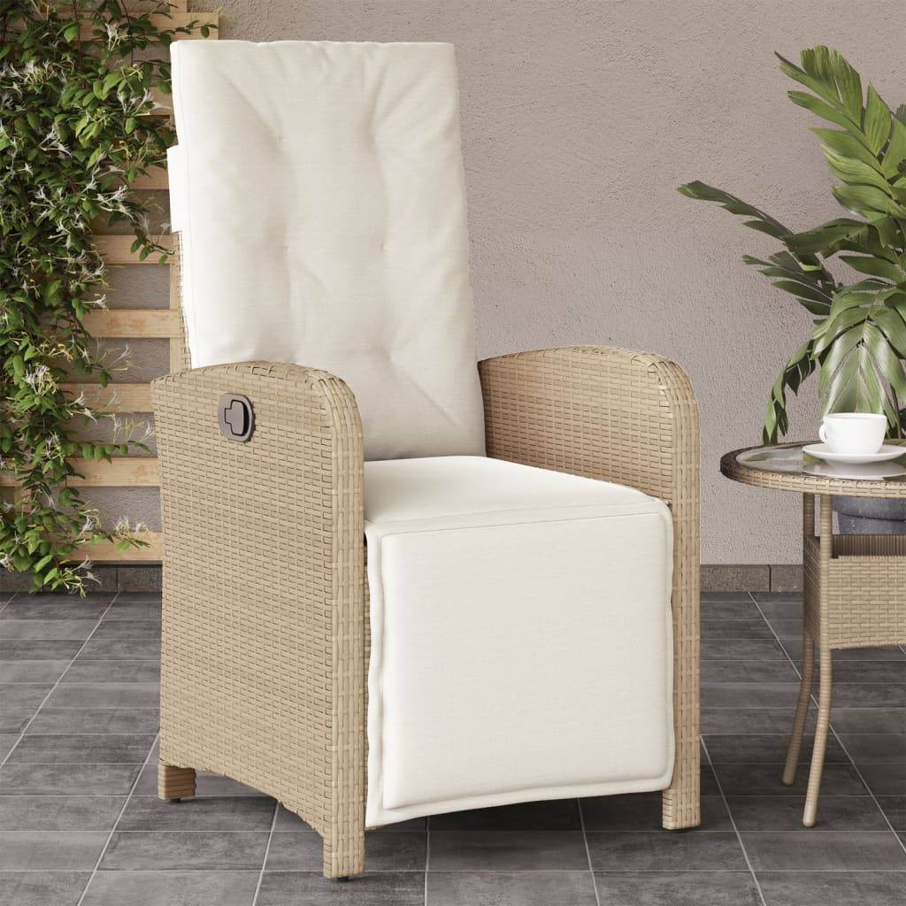vidaXL Gartensessel mit Fußteil Verstellbar Beige Poly Rattan