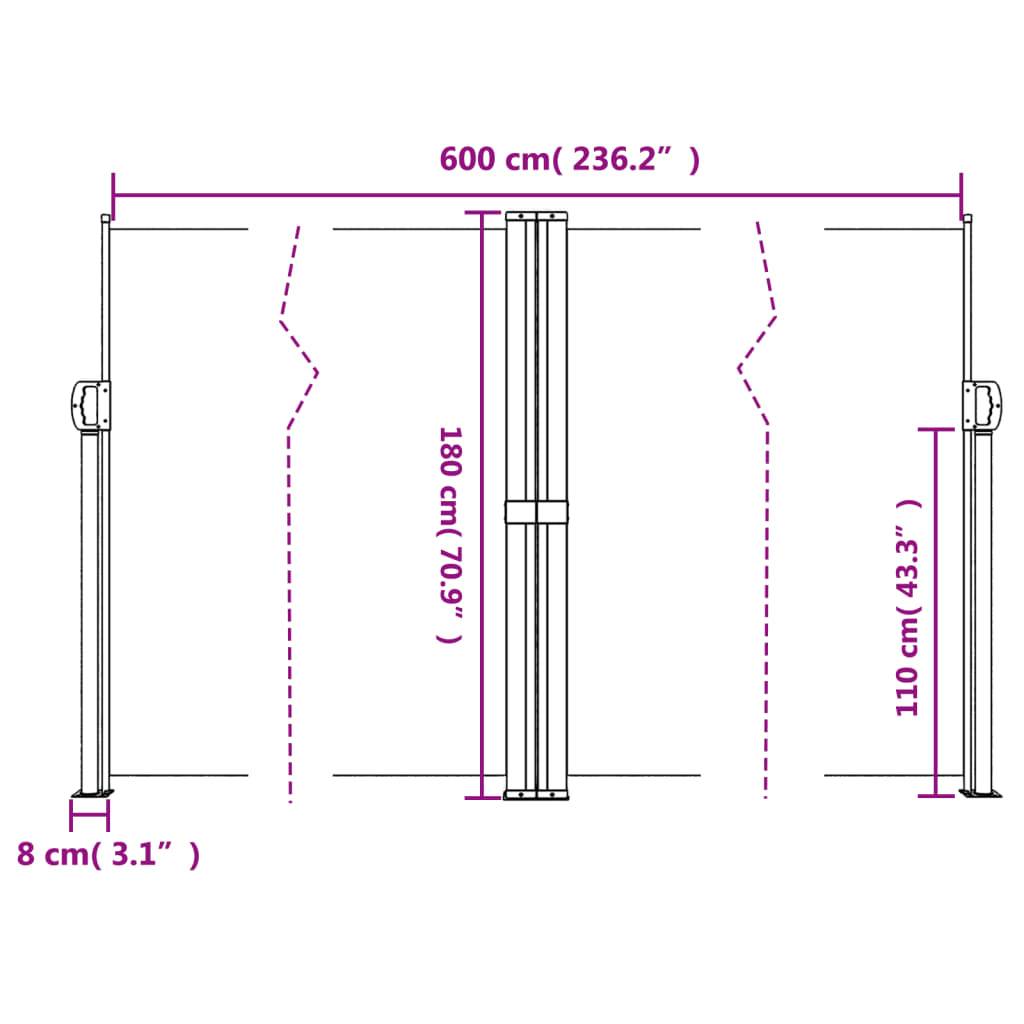 vidaXL Seitenmarkise Ausziehbar Rot 180x600 cm