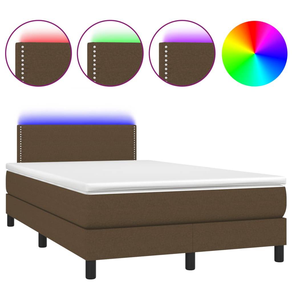 vidaXL Boxspringbett mit Matratze & LED Dunkelbraun 120x190 cm Stoff