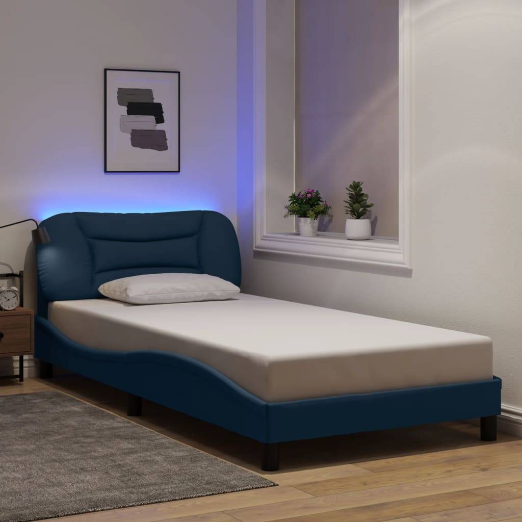 vidaXL Bettgestell mit LED ohne Matratze "Hvar" Blau 100x200 cm Stoff