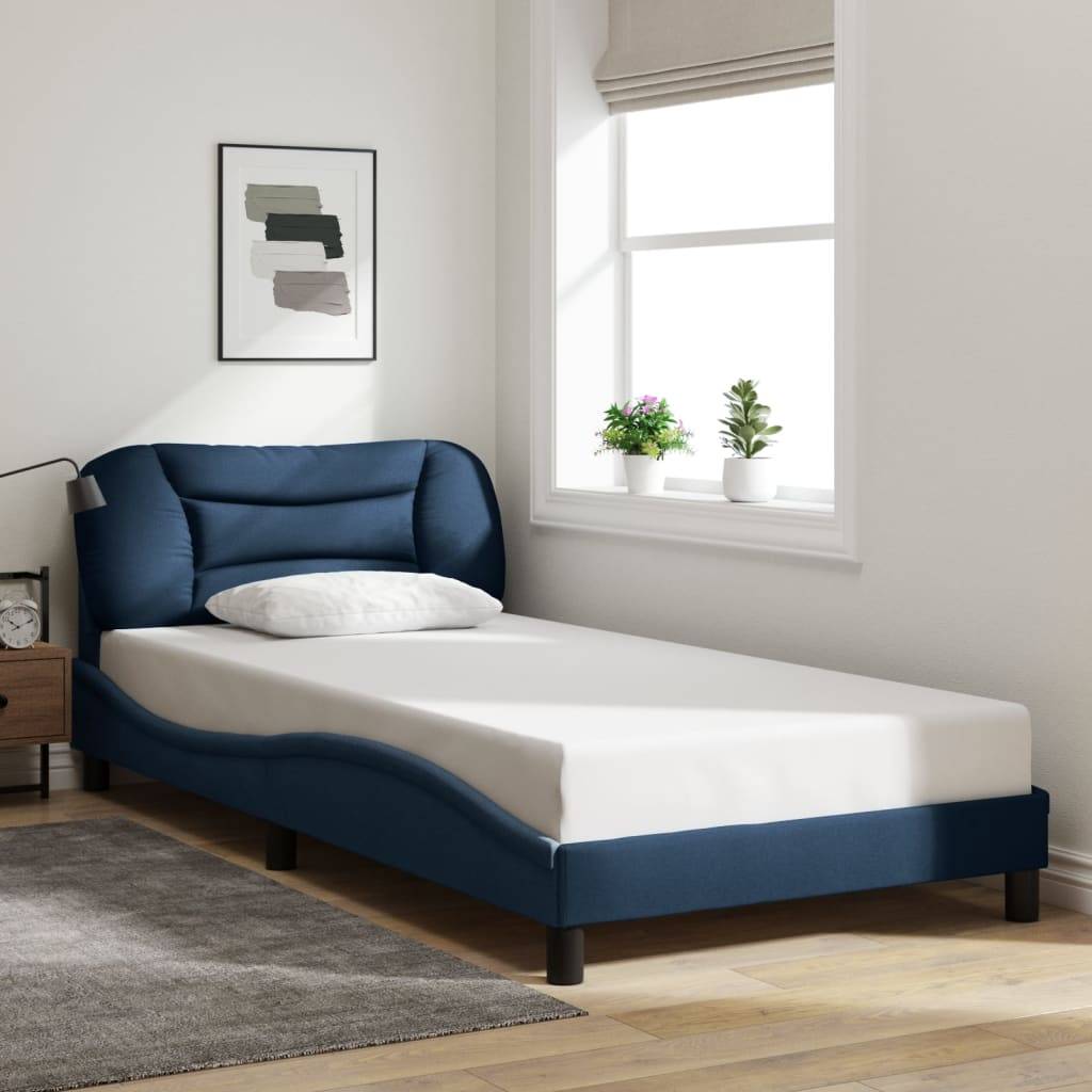 vidaXL Bettgestell mit LED ohne Matratze "Hvar" Blau 100x200 cm Stoff