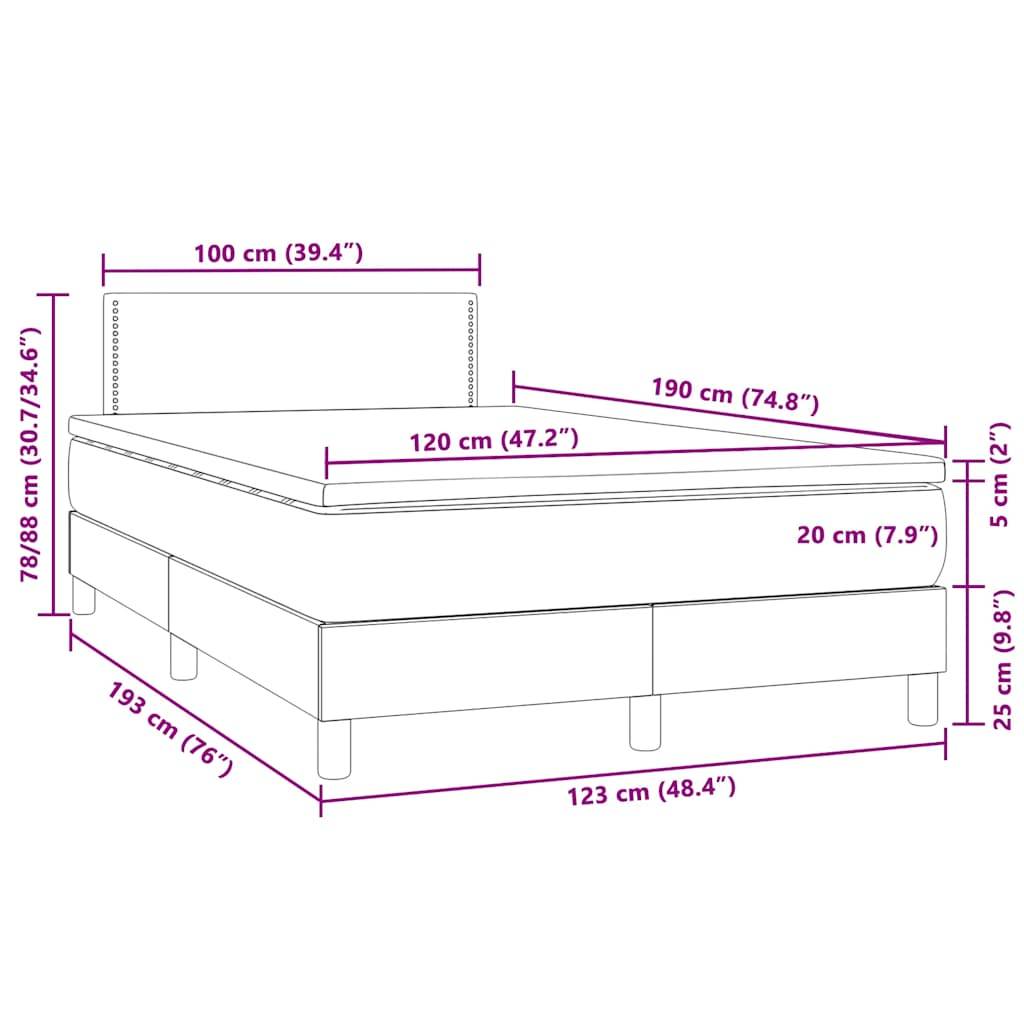 vidaXL Boxspringbett mit Matratze &amp; LED Hellgrau 120x190 cm Samt