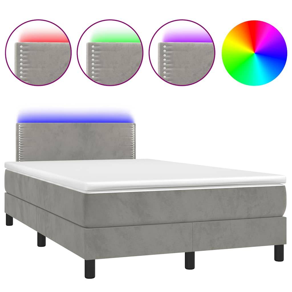 vidaXL Boxspringbett mit Matratze &amp; LED Hellgrau 120x190 cm Samt