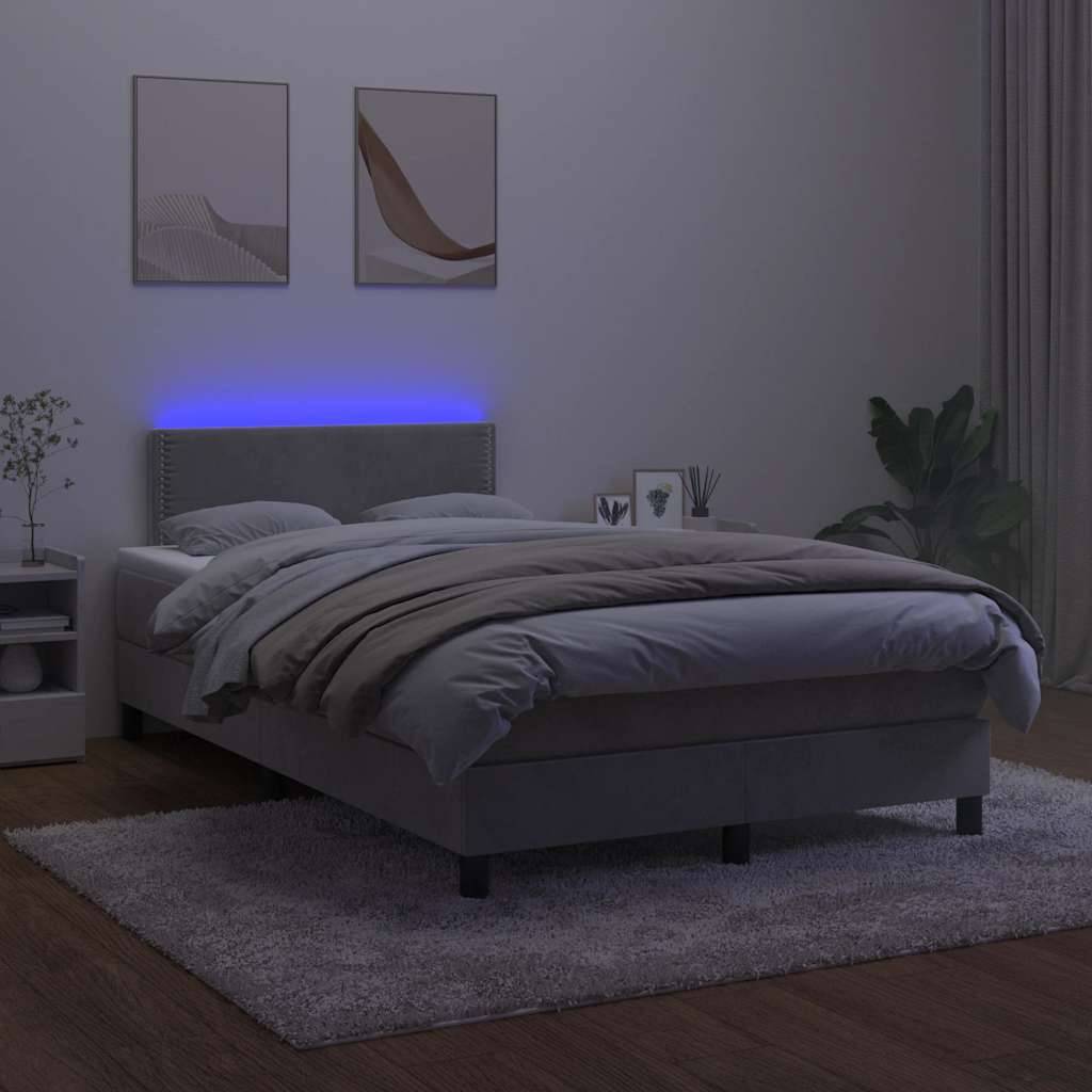 vidaXL Boxspringbett mit Matratze &amp; LED Hellgrau 120x190 cm Samt