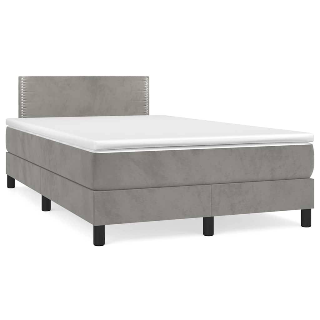vidaXL Boxspringbett mit Matratze &amp; LED Hellgrau 120x190 cm Samt