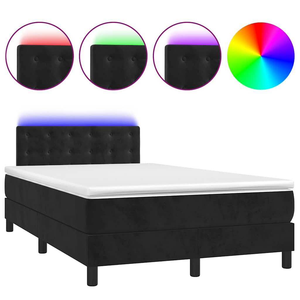 vidaXL Boxspringbett mit Matratze & LED Schwarz 120x190 cm Samt