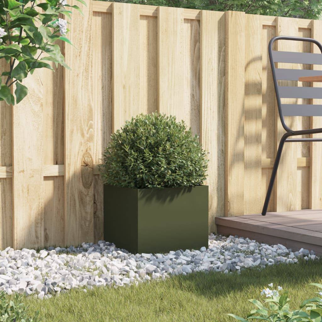 vidaXL Pflanzkübel Olivgrün 32x30x29 cm Stahl