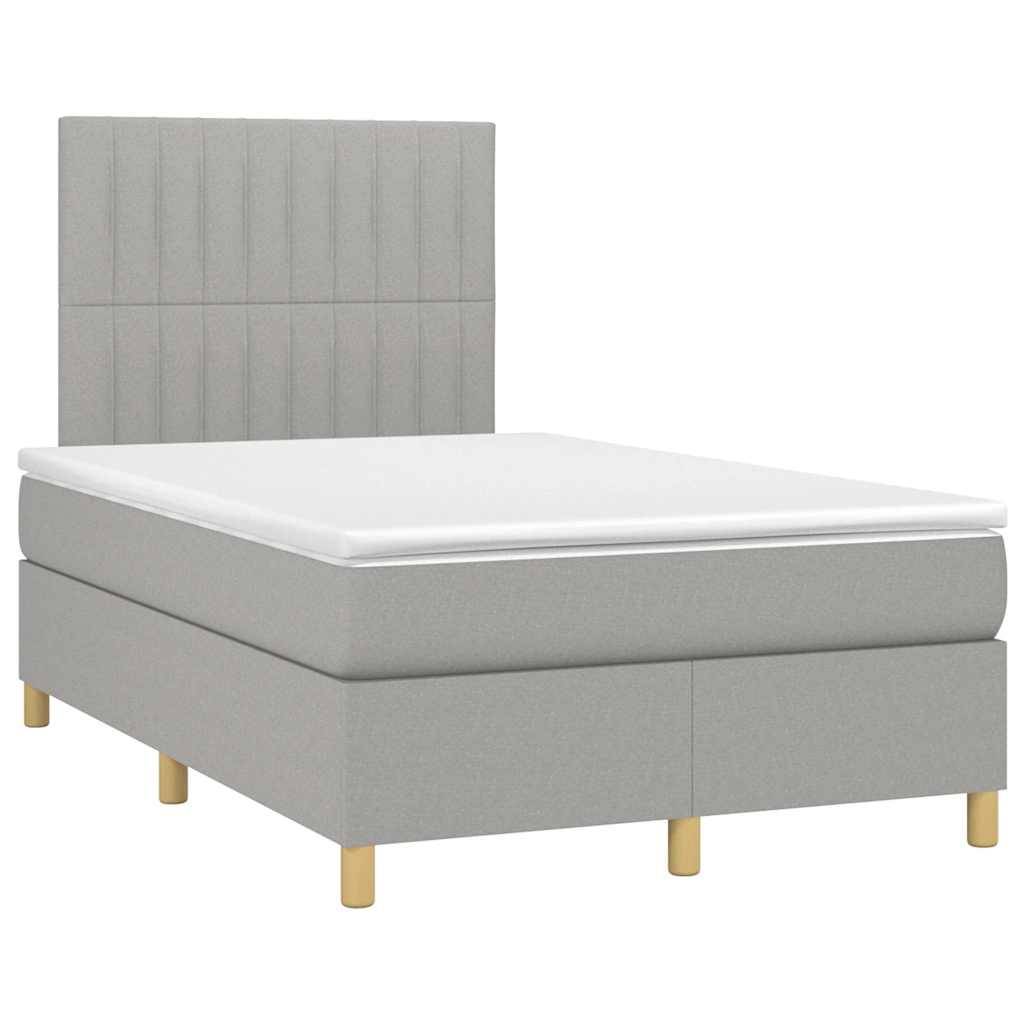 vidaXL Boxspringbett mit Matratze & LED Hellgrau 120x190 cm Stoff