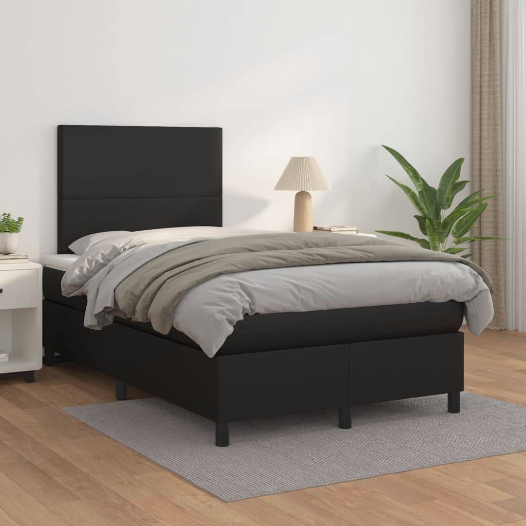 vidaXL Boxspringbett mit Matratze Schwarz 120x190 cm Kunstleder