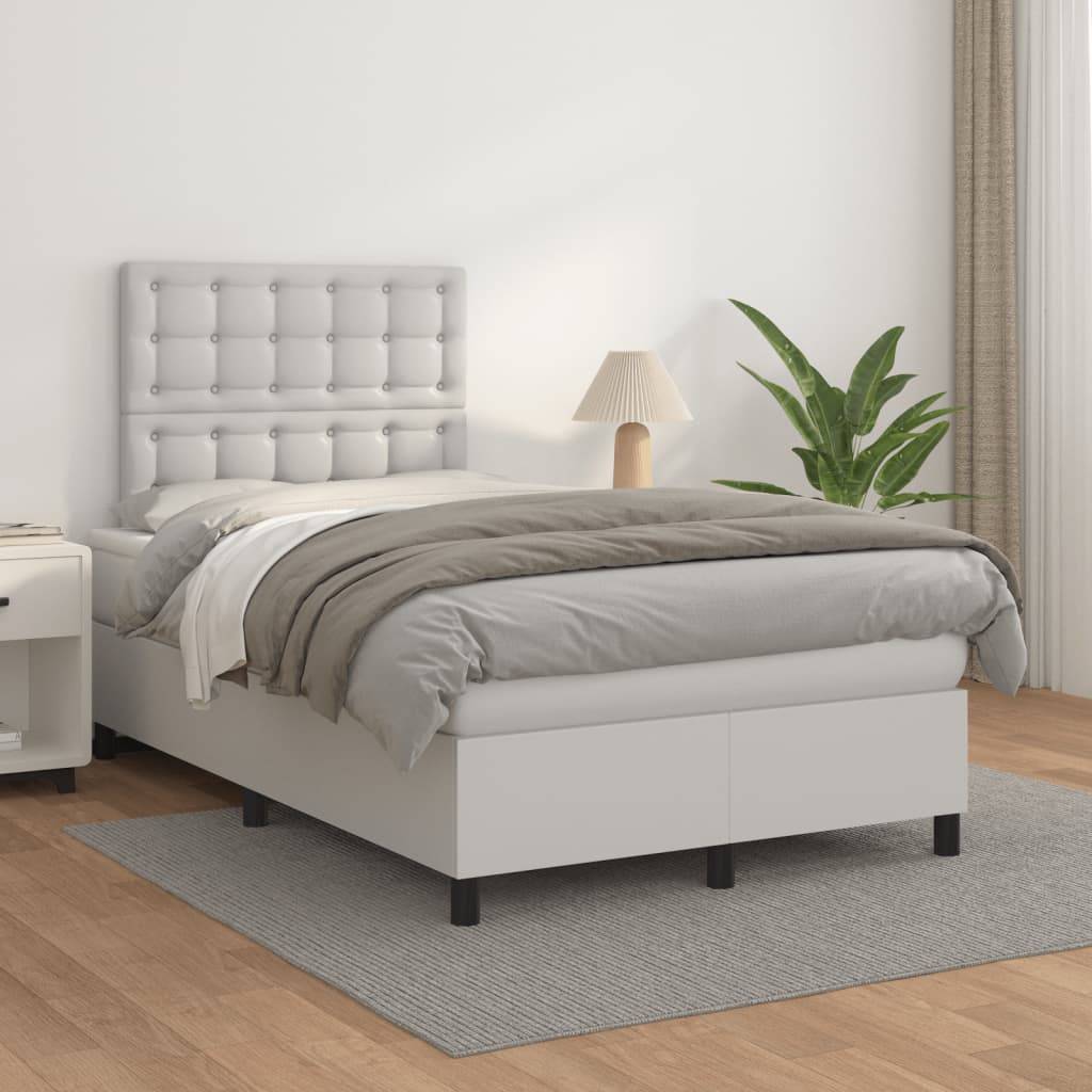 vidaXL Boxspringbett mit Matratze Weiß 120x190 cm Kunstleder