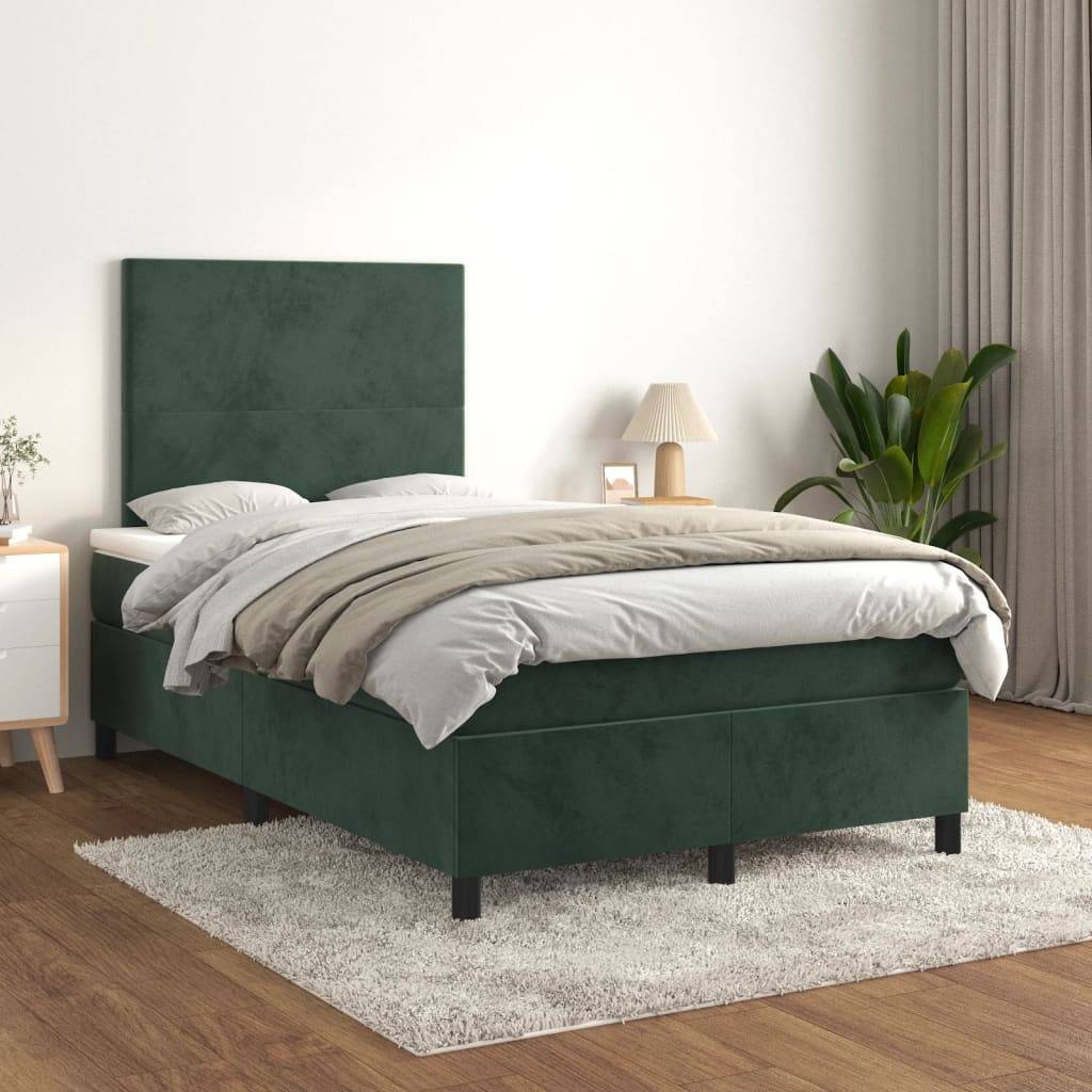 vidaXL Boxspringbett mit Matratze Dunkelgrün 120x190 cm Samt