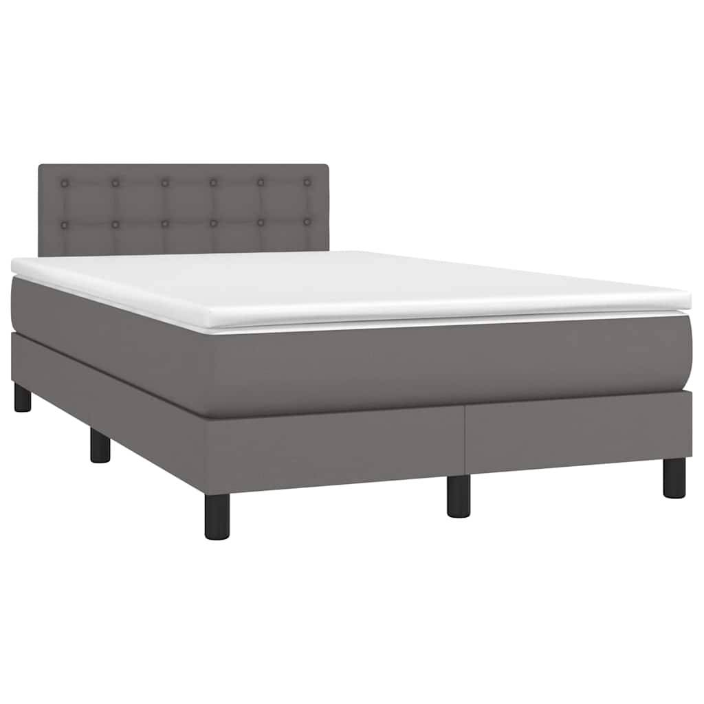 vidaXL Boxspringbett mit Matratze & LED Grau 120x190 cm Kunstleder