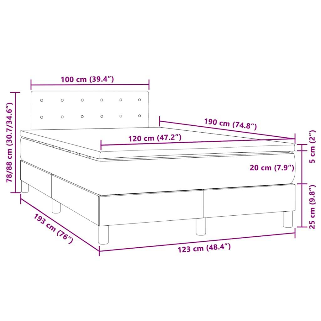vidaXL Boxspringbett mit Matratze & LED Grau 120x190 cm Kunstleder