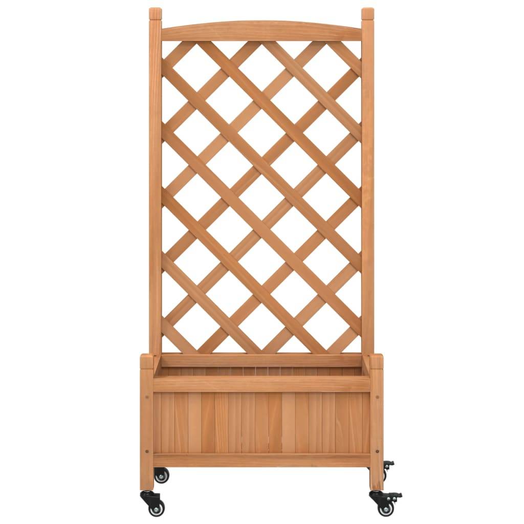 vidaXL Pflanzkübel mit Rankgitter und Rollen Braun Massivholz Tanne
