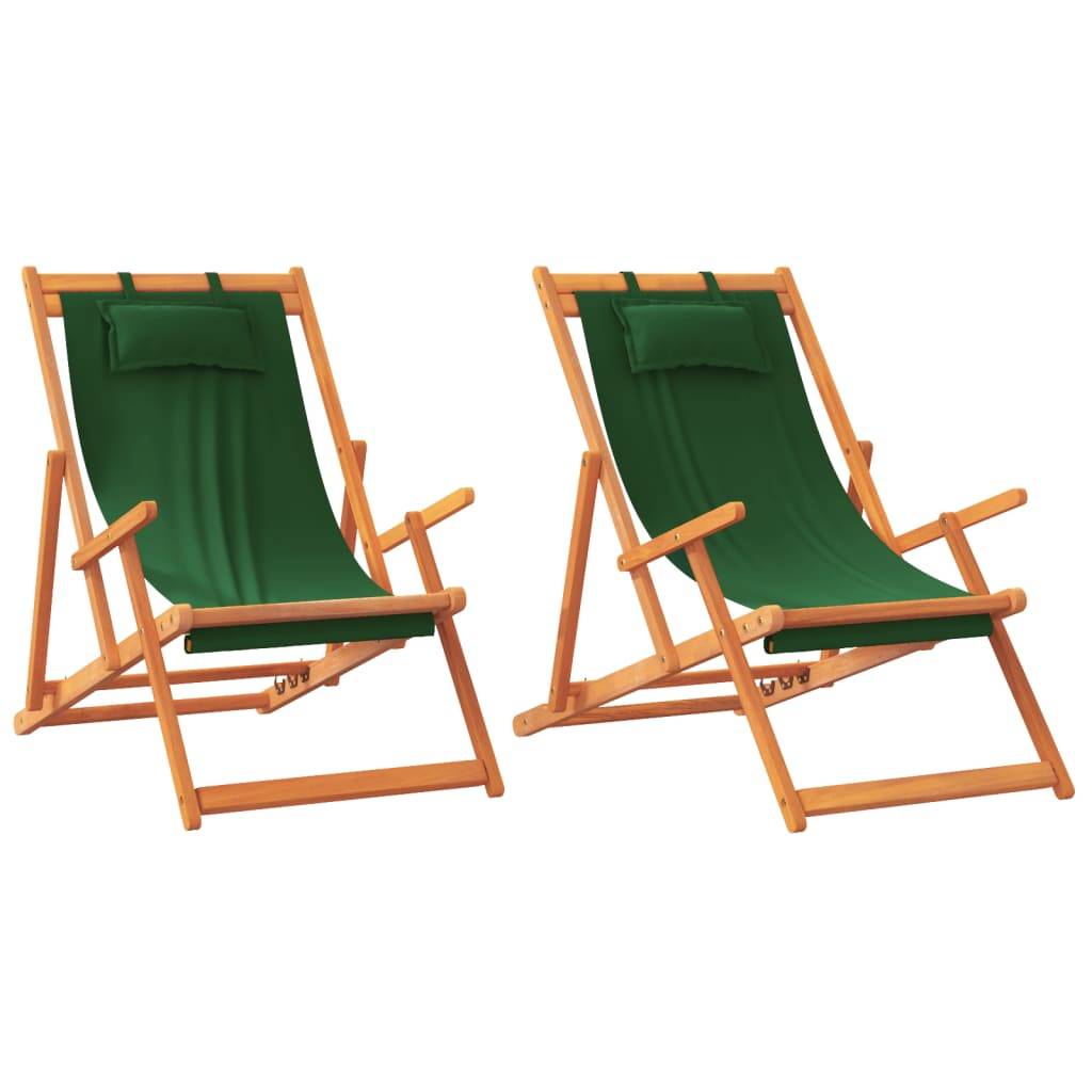 vidaXL Klappbare Strandstühle 2 Stk. Grün Stoff
