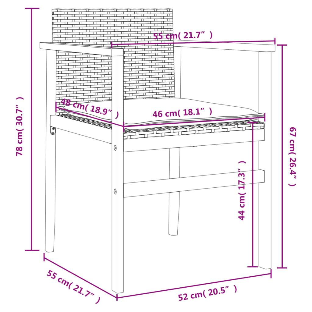 vidaXL Gartenstühle mit Kissen 2 Stk. Grau Poly Rattan Massivholz