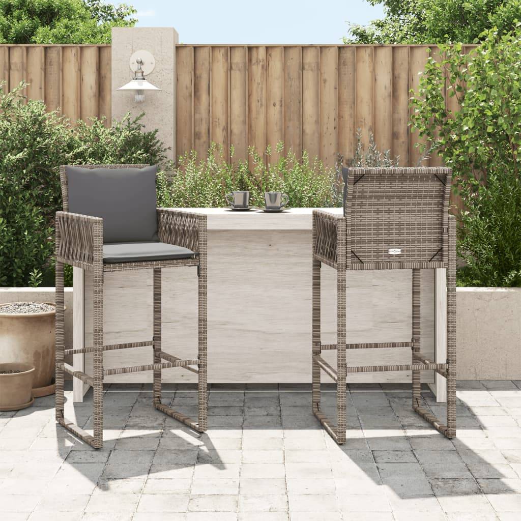 vidaXL Garten-Barhocker mit Kissen 2 Stk. Grau Poly Rattan